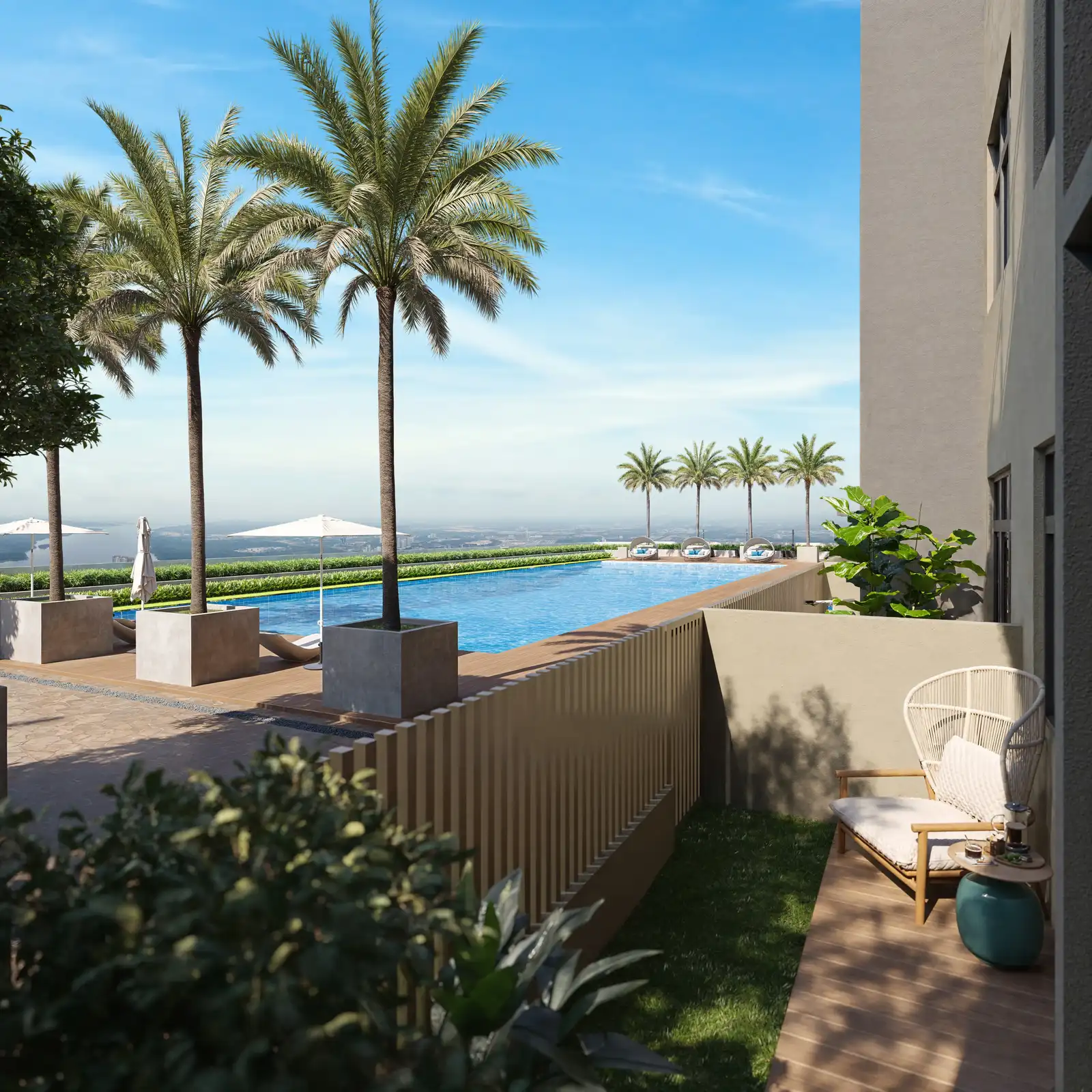 Verte Medini Residence rooftop infinity pool overlooking Iskandar Puteri